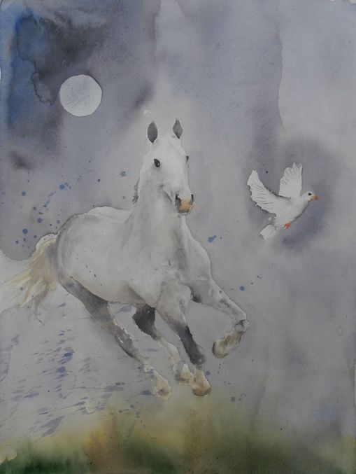 Siirto Juha, Kuutamo, akvarelli 52 x 43 cm (kehys) 230 € tai 20 €/kk