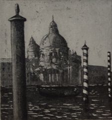 Hyrske Hannu "Santa Maria della Salute" etsaus/akvatinta 13 x 12 cm 140 € tai 10 €/kk