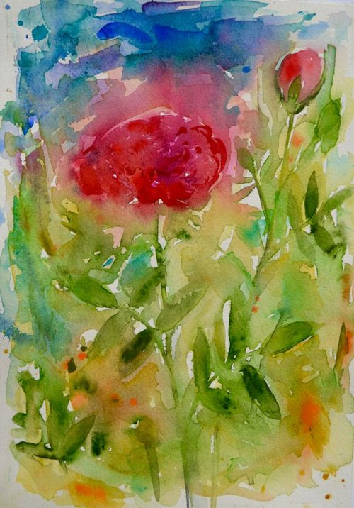 Järnström Jari "Ruusuja" akvarelli 42.5 x 32.5 cm 250 € tai 20 €/kk