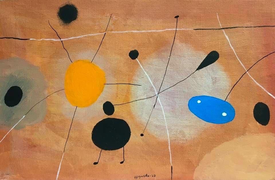 Hyrske Hannu "Pöhinää" akryyli 18 x 27 cm 450 € tai 20 €/kk